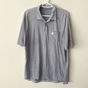 B Draddy Polo Shirt Mens Size L Gray Blue Striped Sport Golf Casual Preppy Pima